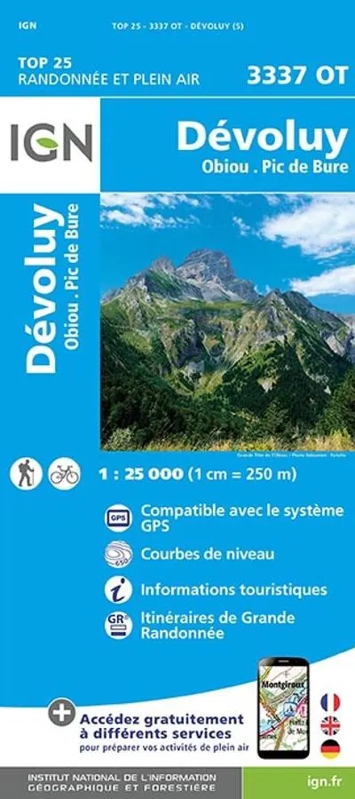 Carte IGN devoluy obiou pic de bure 337OT série Top 25 — recto