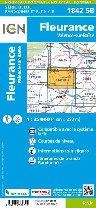 Carte randonnée Fleurance/Valence sur Baïse | série Bleue IGN — recto