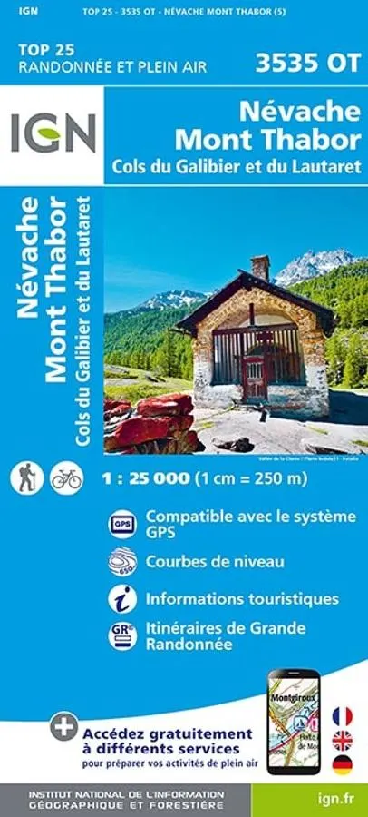 Carte IGN nevache mont thabor col du galibier col lautaret 3535OT série Top 25 — recto