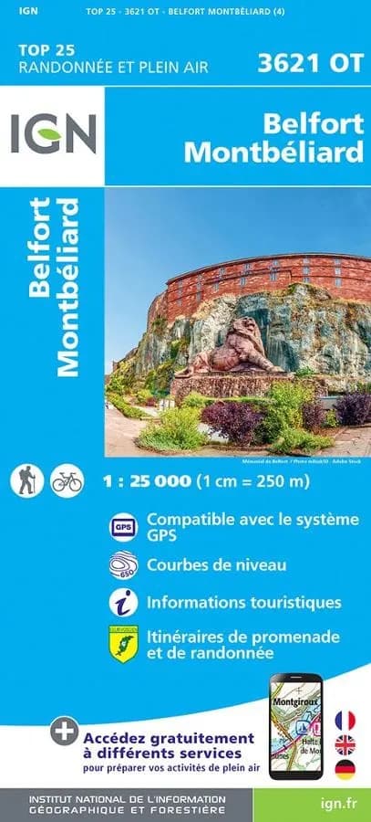 Carte IGN belfort montbeliard hericourt 3621OT série Top 25 — recto