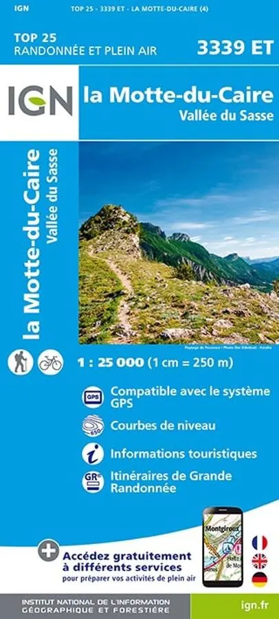 Carte IGN la motte du caire vallee du sasse 3339ET série Top 25 — recto
