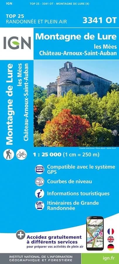 Carte IGN montagne de Lure les Mées Château-Arnoux 3341 OT série Top 25 — recto