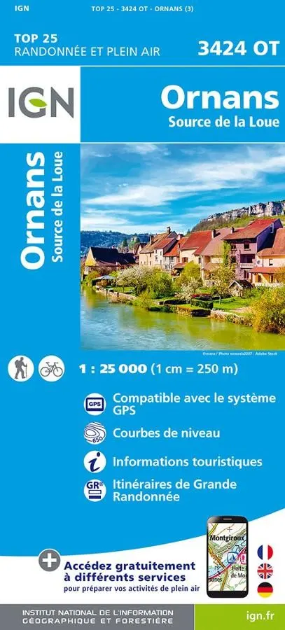 Carte IGN ornans source de la loue 3424OT série Top 25 — recto