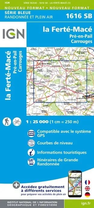 Carte randonnée La Ferté Macé / Pré en Pail / Carrouges | série Bleue IGN — recto