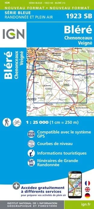 Carte randonnée Blere/Chenonceaux/Veigné | série Bleue IGN — recto
