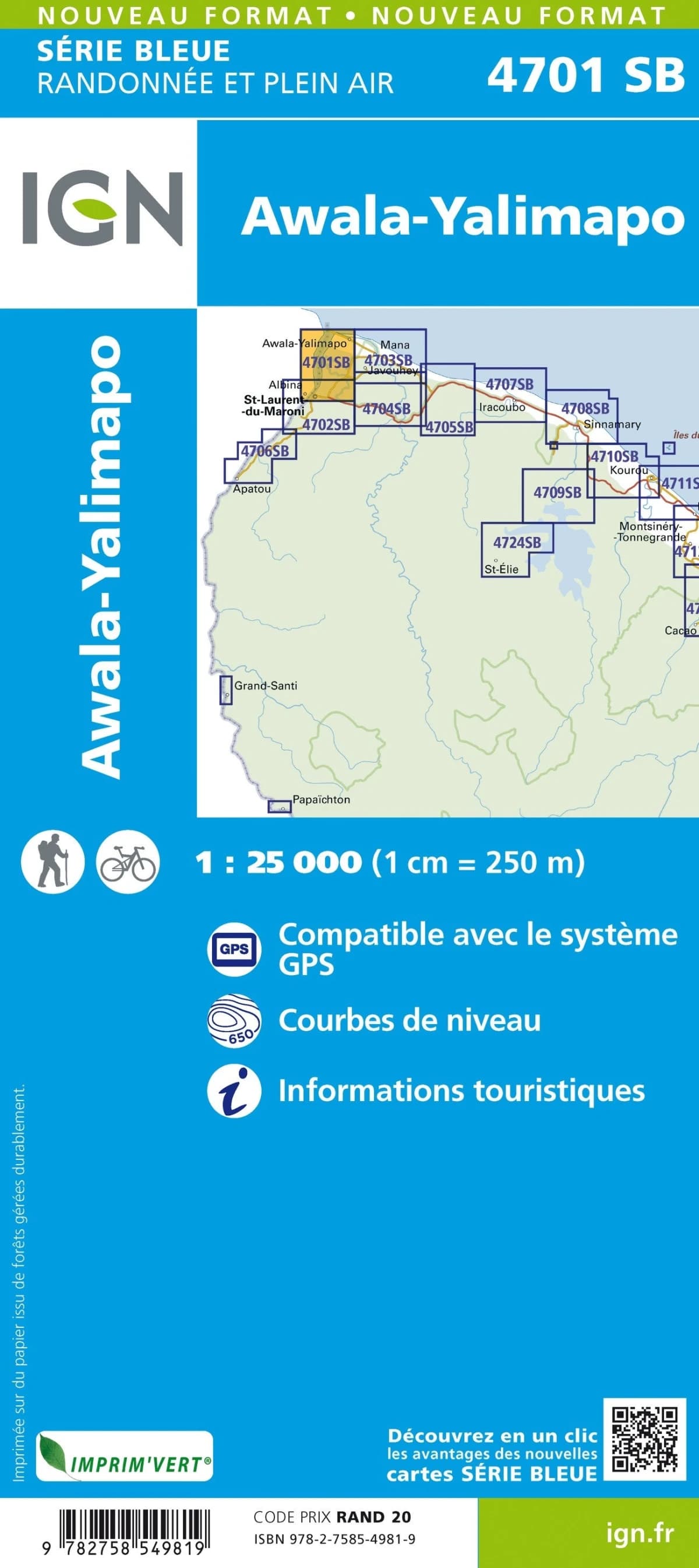 Carte randonnée Awala -Yalimapo (Guyane) | série Bleue IGN — recto