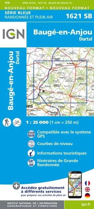 Carte randonnée Baugé-en-Anjou/Durtal | série Bleue IGN — recto