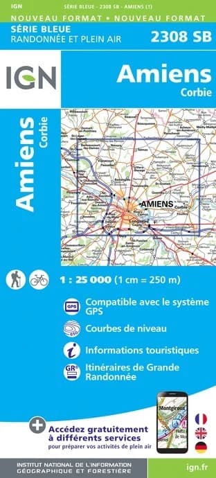 Carte randonnée Amiens.Corbie | série Bleue IGN — recto