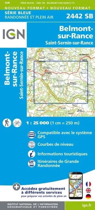 Carte randonnée Belmont sur Rance/St Sernin sur Rance | série Bleue IGN — recto