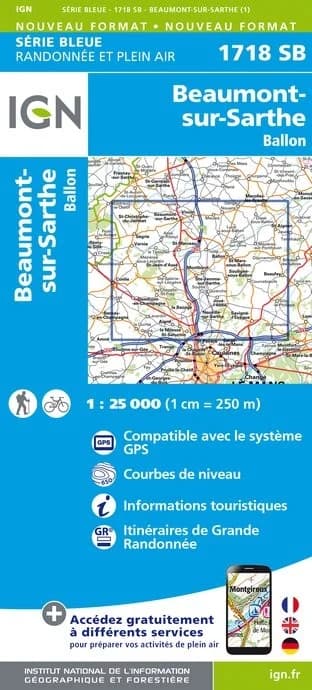 Carte randonnée Beaumont sur Sarthe/Ballon | série Bleue IGN — recto