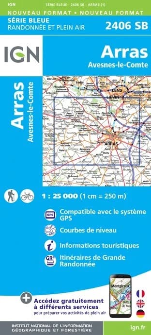 Carte randonnée Arras.Avesnes-le-Comte | série Bleue IGN — recto