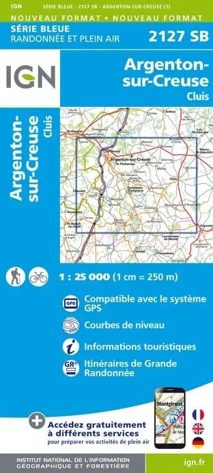 Carte randonnée Argenton sur Creuse/Cluis | série Bleue IGN — recto