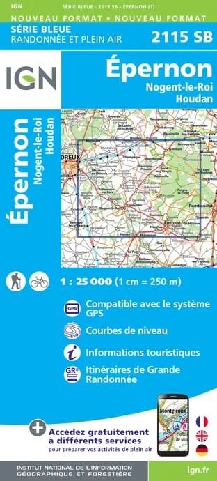 Carte randonnée Épernon/Nogent-le-Roi/Houdan | série Bleue IGN — recto