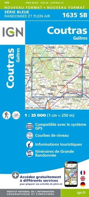 Carte randonnée Coutras/Guîtres | série Bleue IGN — recto