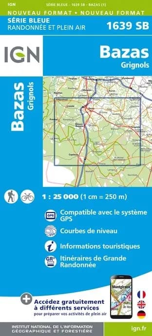 Carte randonnée Bazas/Grignols | série Bleue IGN — recto