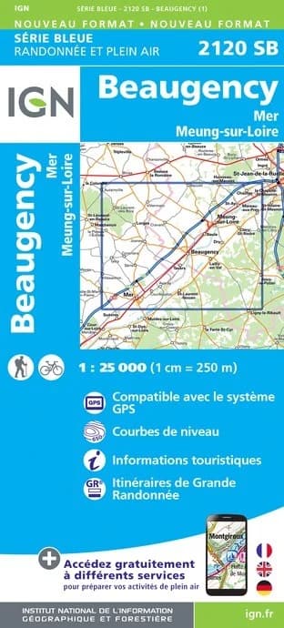 Carte randonnée Beaugency/Mer/Saint-Laurent.Nouan | série Bleue IGN — recto