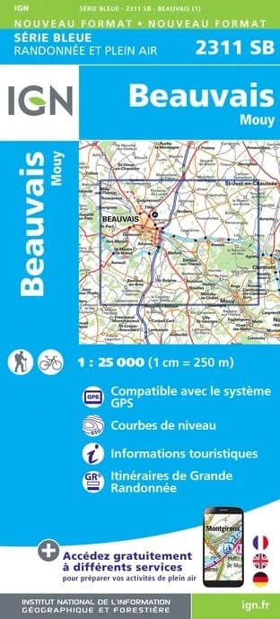 Carte randonnée Beauvais.Mouy | série Bleue IGN — recto