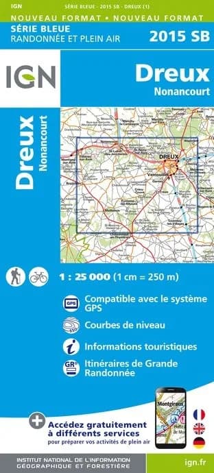 Carte randonnée Dreux / Nonancourt | série Bleue IGN — recto