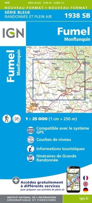 Carte randonnée Fumel/Monflanquin | série Bleue IGN — recto