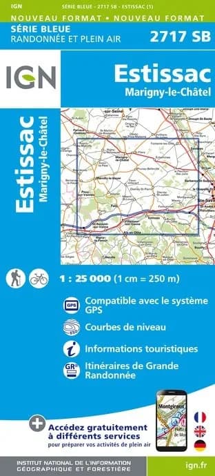 Carte randonnée Estissac/Marigny le Chatel | série Bleue IGN — recto