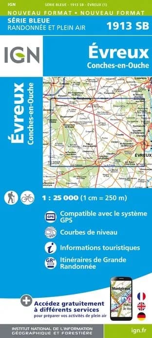 Carte randonnée Evreux/Conches en Ouche | série Bleue IGN — recto