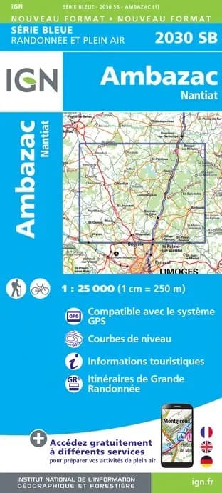 Carte randonnée Ambazac/Nantiat | série Bleue IGN — recto