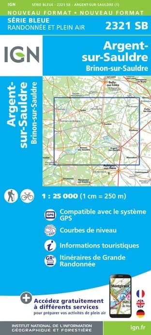 Carte randonnée Argent sur Sauldre/Brinon sur Sauldre | série Bleue IGN — recto