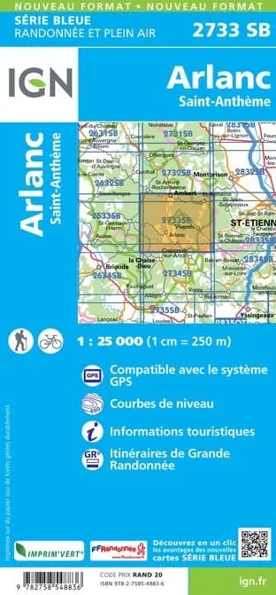 Carte randonnée Arlanc/St-Anthème | série Bleue IGN — recto