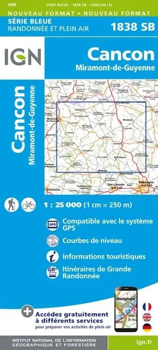 Carte randonnée Cancon - Miramont de Guyenne | série Bleue IGN — recto