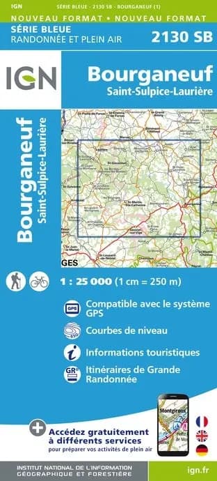 Carte randonnée Bourganeuf/Saint-Sulpice-Laurière | série Bleue IGN — recto