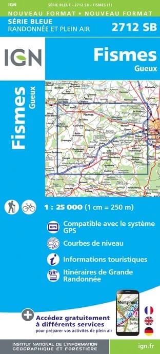 Carte randonnée Fismes.Gueux | série Bleue IGN — recto