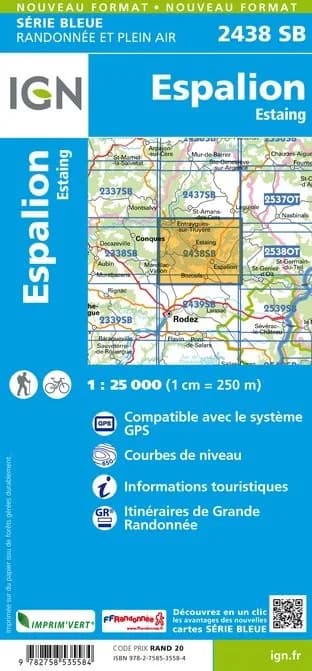 Carte randonnée Espalion/Estaing | série Bleue IGN — recto