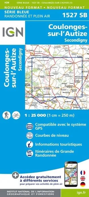 Carte randonnée Coulonges sur l'Autize/Secondigny | série Bleue IGN — recto