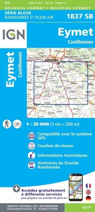Carte randonnée Eymet/Castillonnès | série Bleue IGN — recto