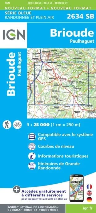 Carte randonnée Brioude/Paulhaguet | série Bleue IGN — recto