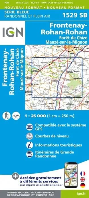Carte randonnée Frontenay Rohan Rohan/Forêt de Chize/Mauze sur le Mignon | série Bleue IGN — recto