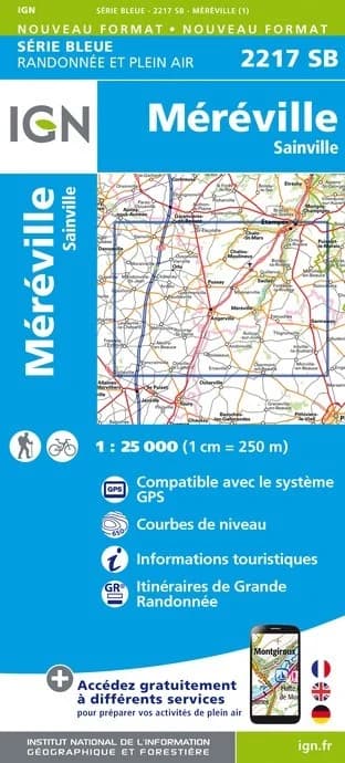 Carte randonnée Etampes/Méréville/Sainville | série Bleue IGN — recto