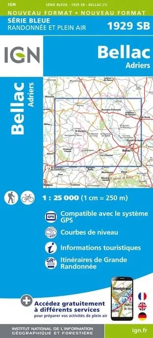Carte randonnée Bellac.Adriers | série Bleue IGN — recto