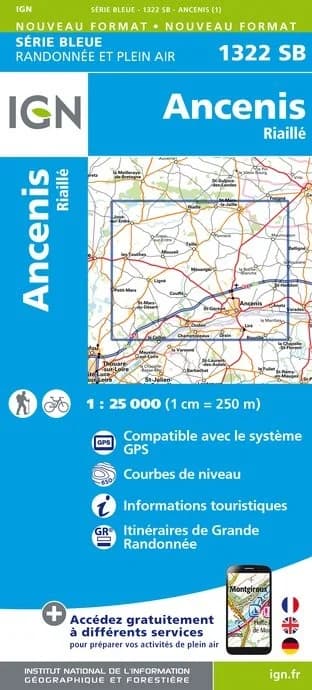 Carte randonnée Ancenis/ Riaille / Ligne | série Bleue IGN — recto