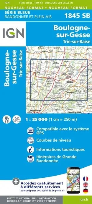 Carte randonnée Boulogne sur Gesse/Trie sur Baise | série Bleue IGN — recto
