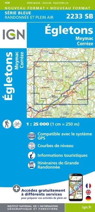 Carte randonnée Égletons.Meymac/Corrèze | série Bleue IGN — recto