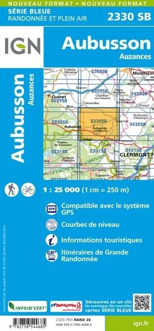 Carte randonnée Aubusson.Auzances | série Bleue IGN — recto