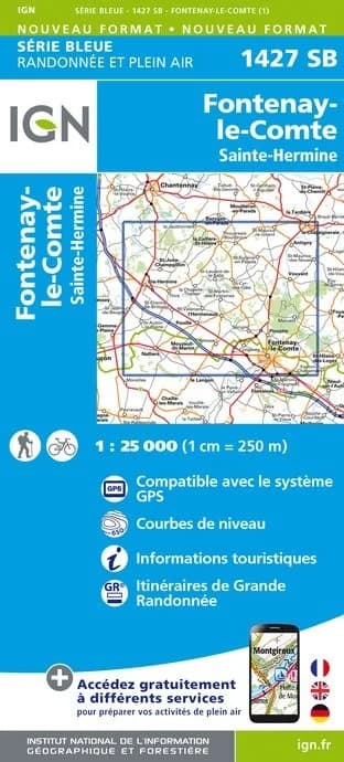 Carte randonnée Fontenay le Comte/Sainte-Hermine | série Bleue IGN — recto