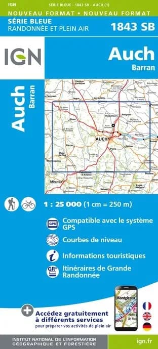 Carte randonnée Auch/Barran | série Bleue IGN — recto