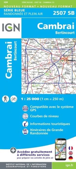 Carte randonnée Cambrai.Bertincourt | série Bleue IGN — recto
