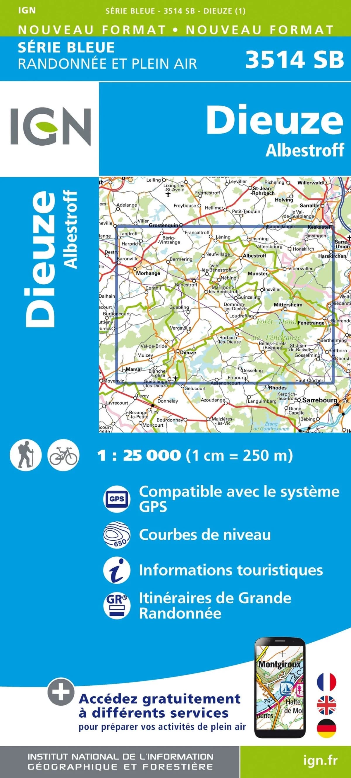 Carte randonnée Dieuze-Albestroff | série Bleue IGN — recto