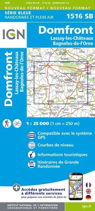Carte randonnée Domfront/Lassay les Châteaux / Bagnoles de l'Orne | série Bleue IGN — recto
