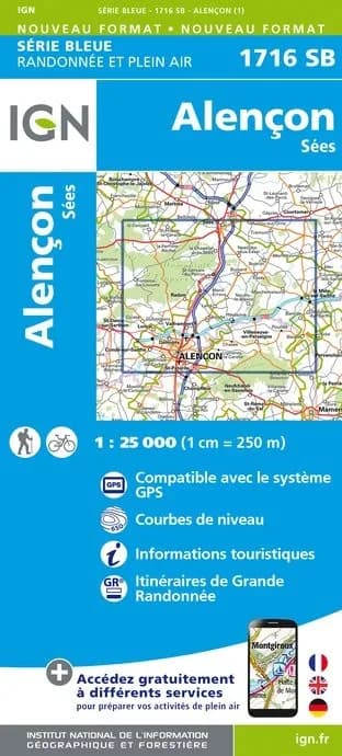 Carte randonnée Alençon / Sées | série Bleue IGN — recto
