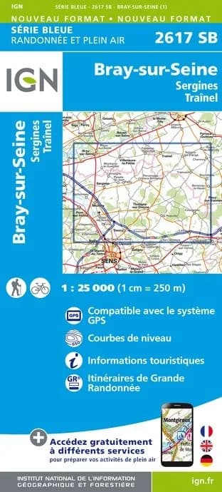 Carte randonnée Bray sur Seine/Sergine/Traînel | série Bleue IGN — recto