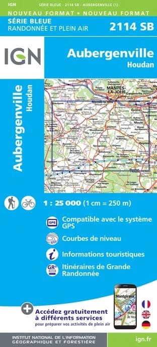 Carte randonnée Aubergenville/Houdan | série Bleue IGN — recto